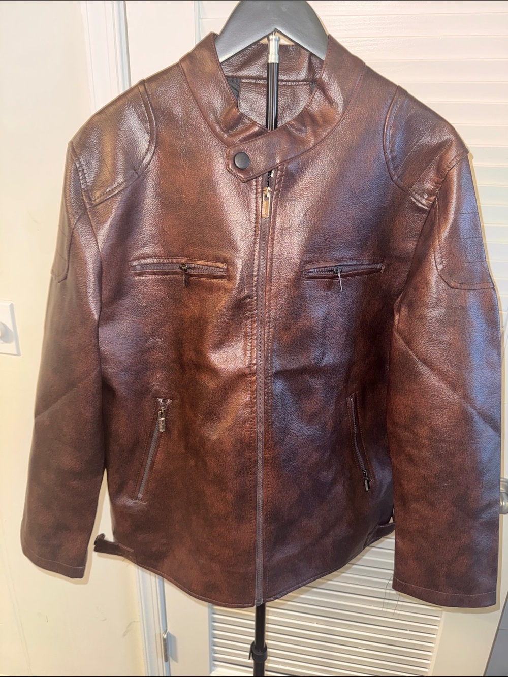 New! Brown Vegan Leather Zip-Front Jacket - Picture 1 of 3